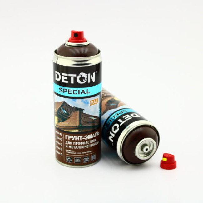 Deton RAL 8017 DETON SPECIAL - 金属瓷砖搪瓷底漆 - 巧克力棕色 - 气雾剂，520 毫升 DTN-A07294 图片 – 托克马克 | carpaint.kz